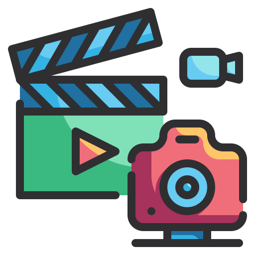 Professional videography and cinematic video production icon for corporate films, promotional videos, documentaries, commercials, and branded storytelling.