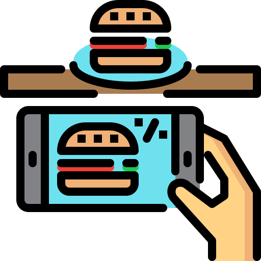 Food photography and restaurant menu photography icon for cafés, restaurants, hotels, hospitality businesses, menu design, and social media marketing.